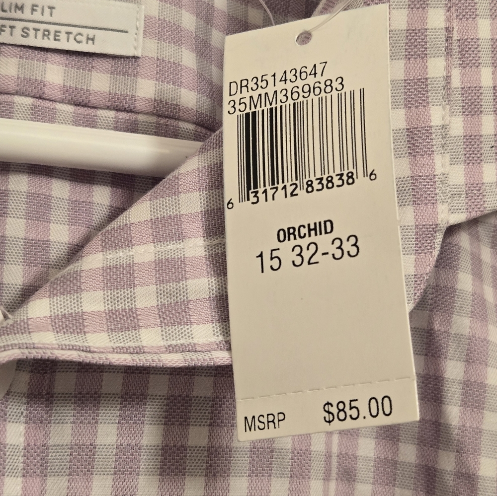 Michael Kors Mens Orchid Color Gingham Button-Down Shirt Medium 15 32/33 - Picture 6 of 8